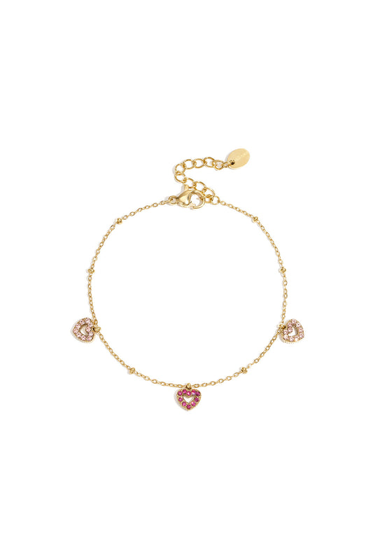 Armband met roze steentjes in hartjes