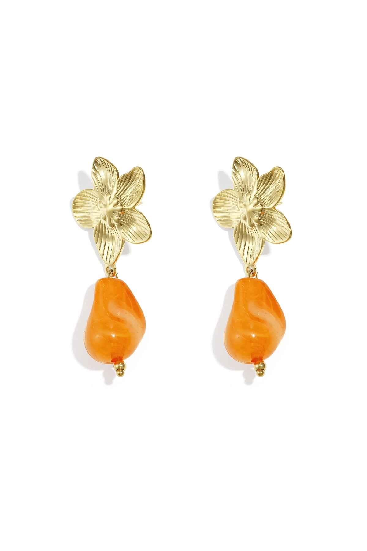 Flower earrings with organic bead