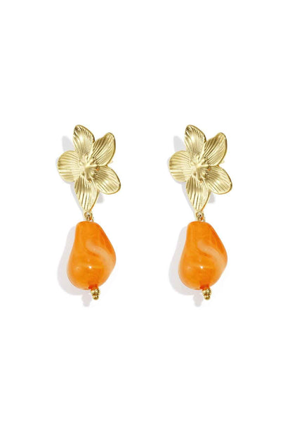 Flower earrings with organic bead