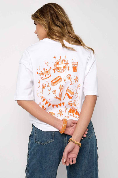 T-shirt met kroon-cartoonpatroon