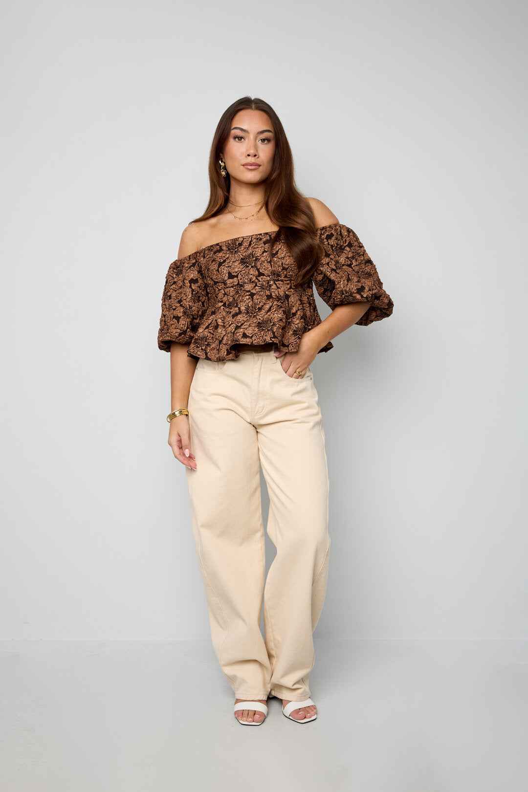 pof mouw top met textuur