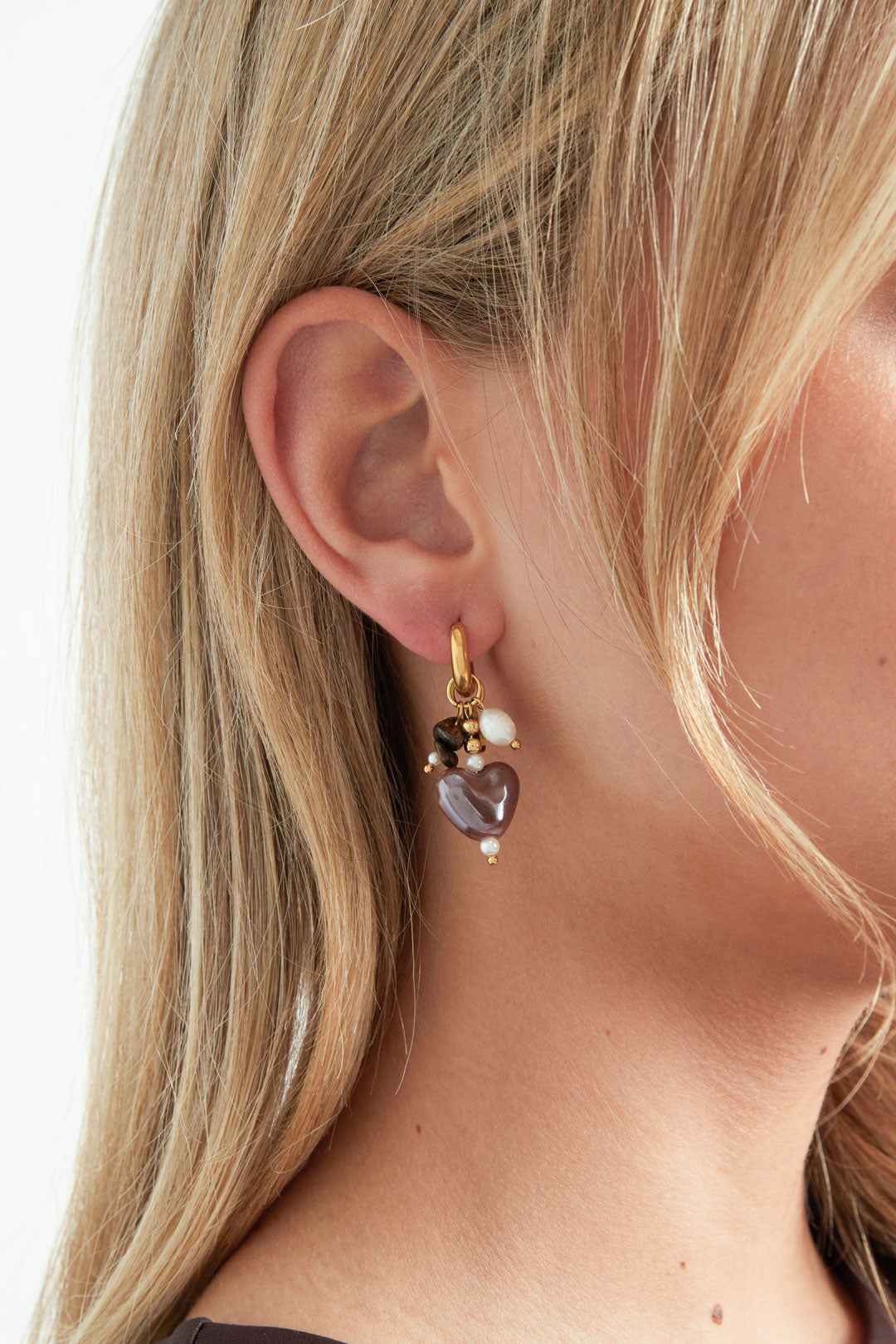 Earrings with beads and heart charms