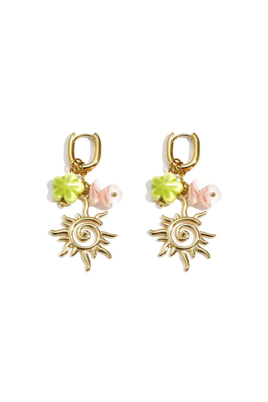 Oval hoop earrings with sun and bead charms