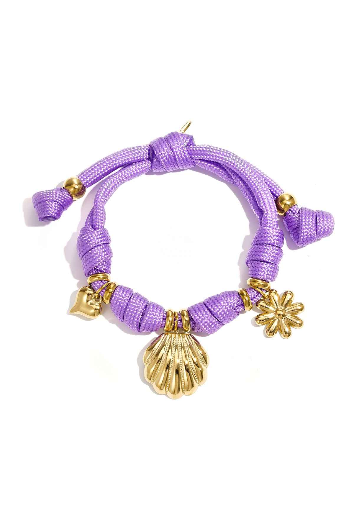 Rope bracelet with knots and various charms