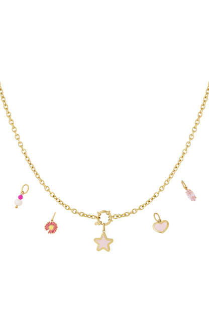 Elegant 14K Gold Plated Flower Heart Star Necklace