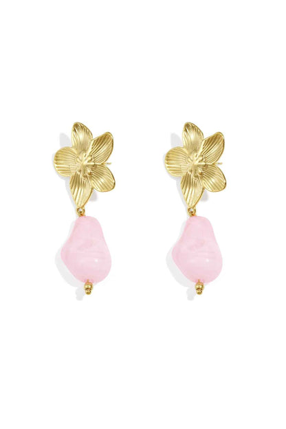 Flower earrings with organic bead