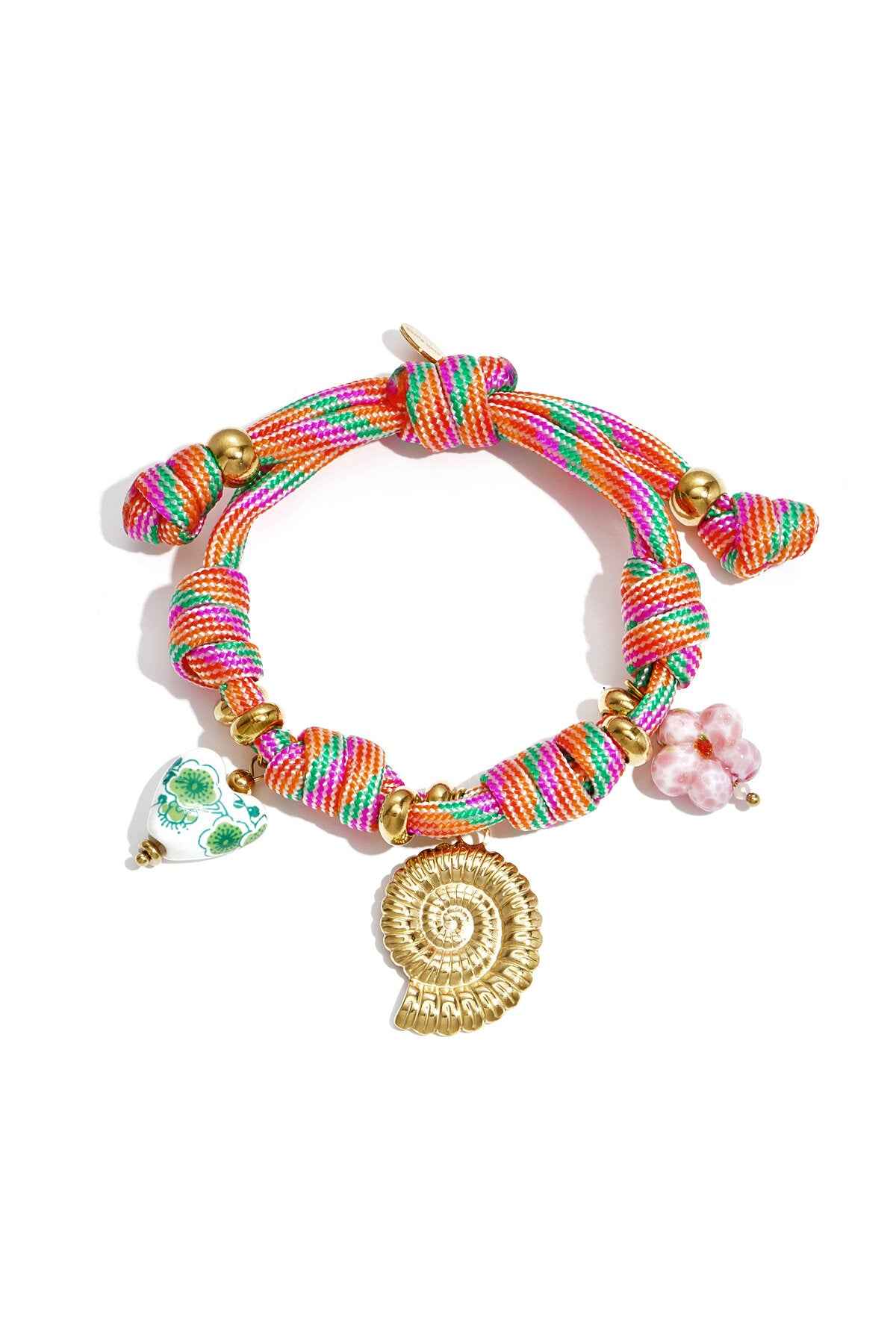 Touw armband met knopen en schelp charms