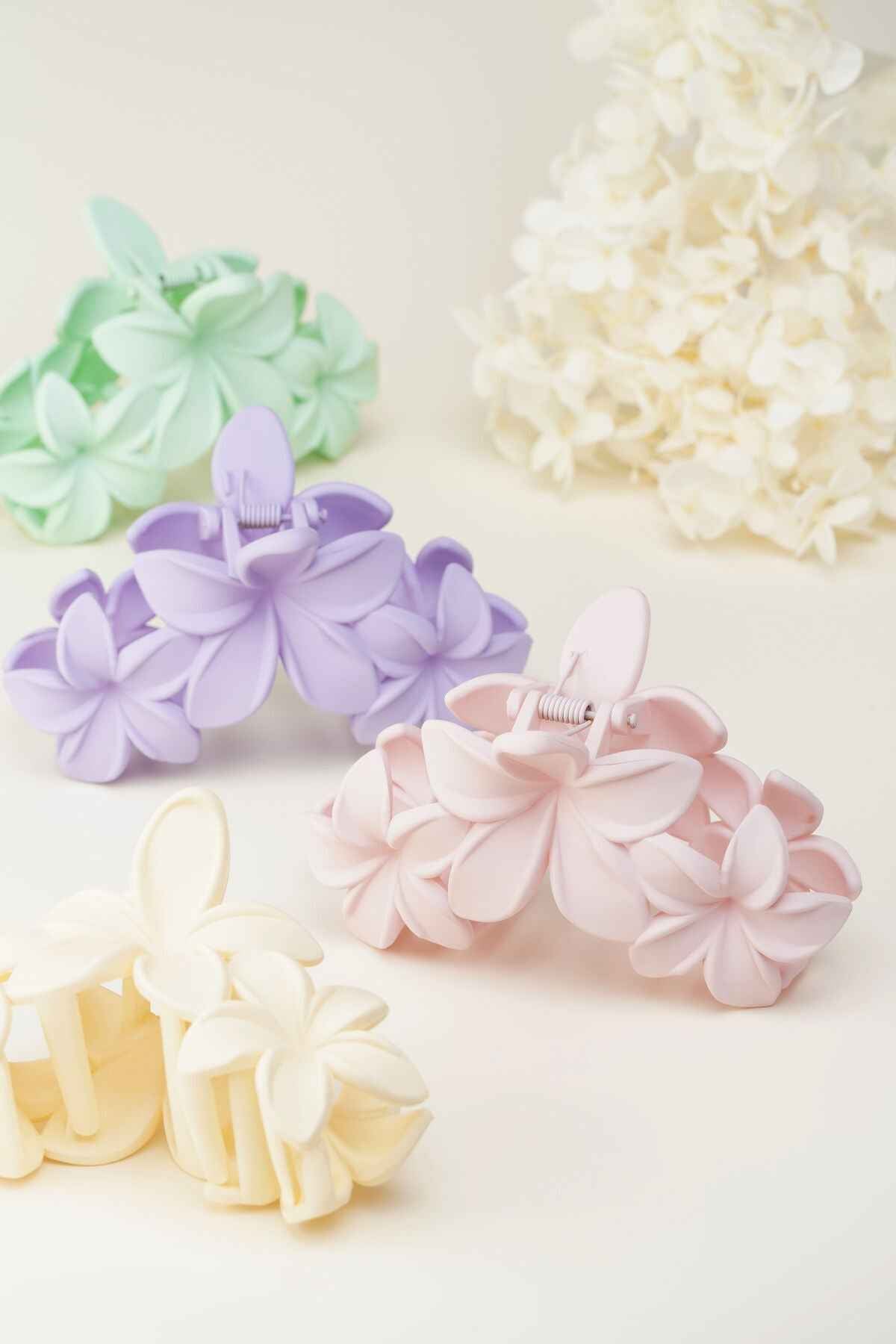 haarclip met grote bloemen - suikerspin roze