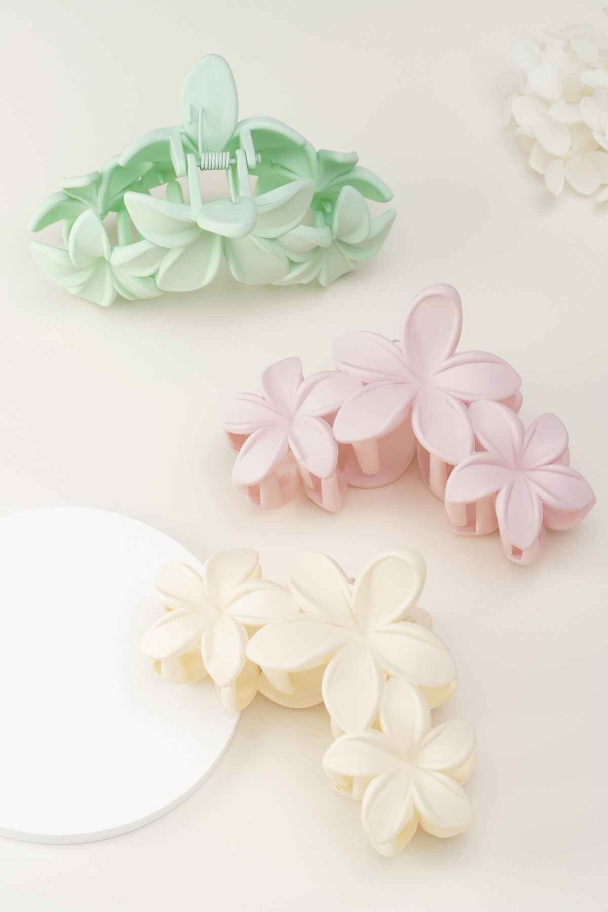 haarclip met grote bloemen - suikerspin roze