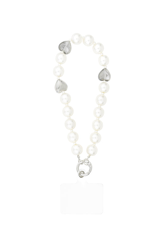 Elegant White Silver Glass Phone Chain