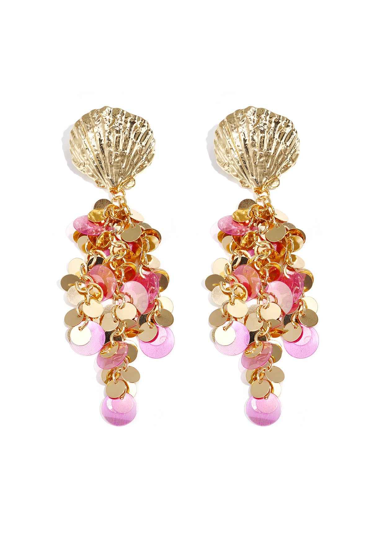 Shell earrings with hanging sequins