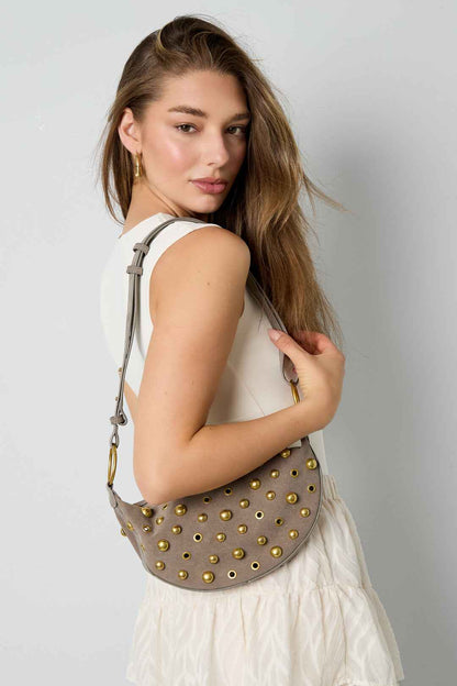 Chic Rivet Grey & Brown Shoulder Bag for Women