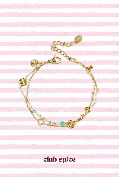 Armband met klaver, kraaltjes en steentjes