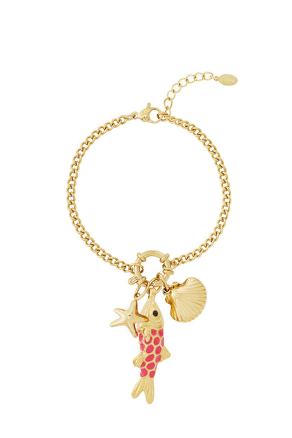 Elegant 14K Gold Plated Fish Charm Bracelet for Spring