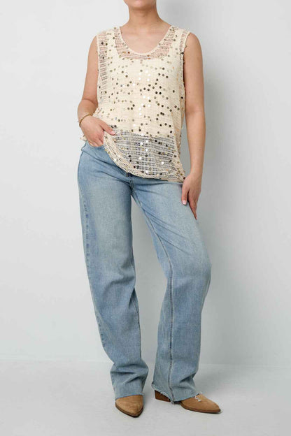 Gehaakte strand top met glittter detail