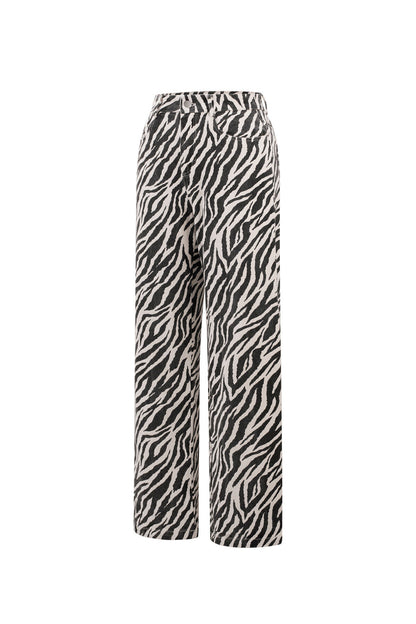 Stylish Black Zebra Stripe Denim Pants for Casual Wear