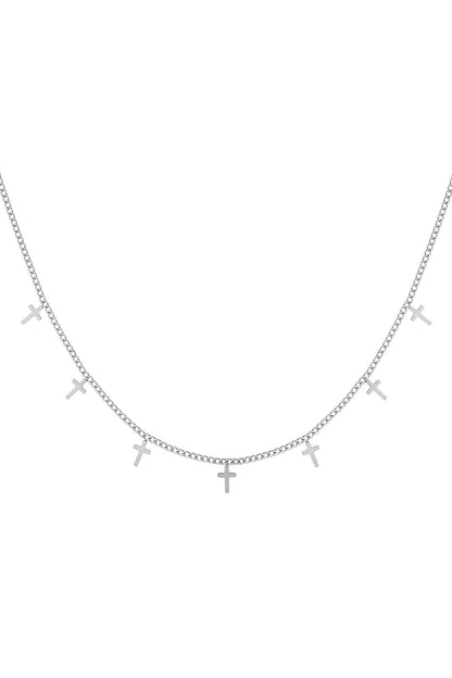 Elegant Cross Short Necklace in Silver & Gold
