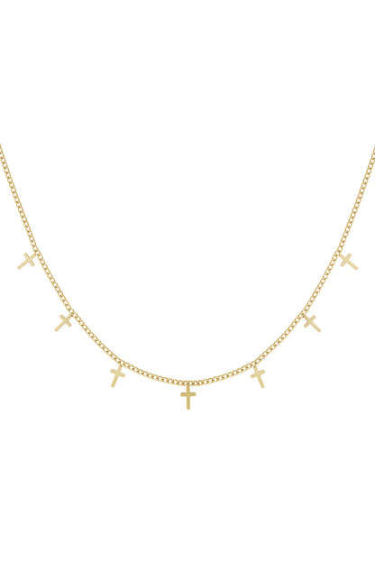 Elegant Cross Short Necklace in Silver & Gold