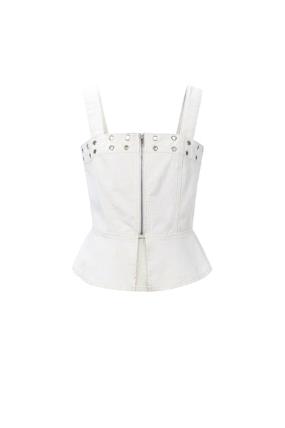 Opvallende denim top met oogjes