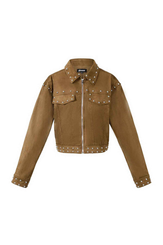 Elegant Khaki & Dark Brown Woven Jacket for Fall/Winter