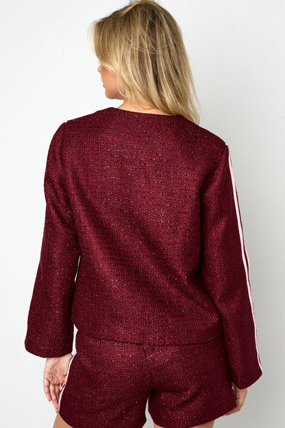 Elegant Plaid Wine Red & Black Jacket for Fall/Winter