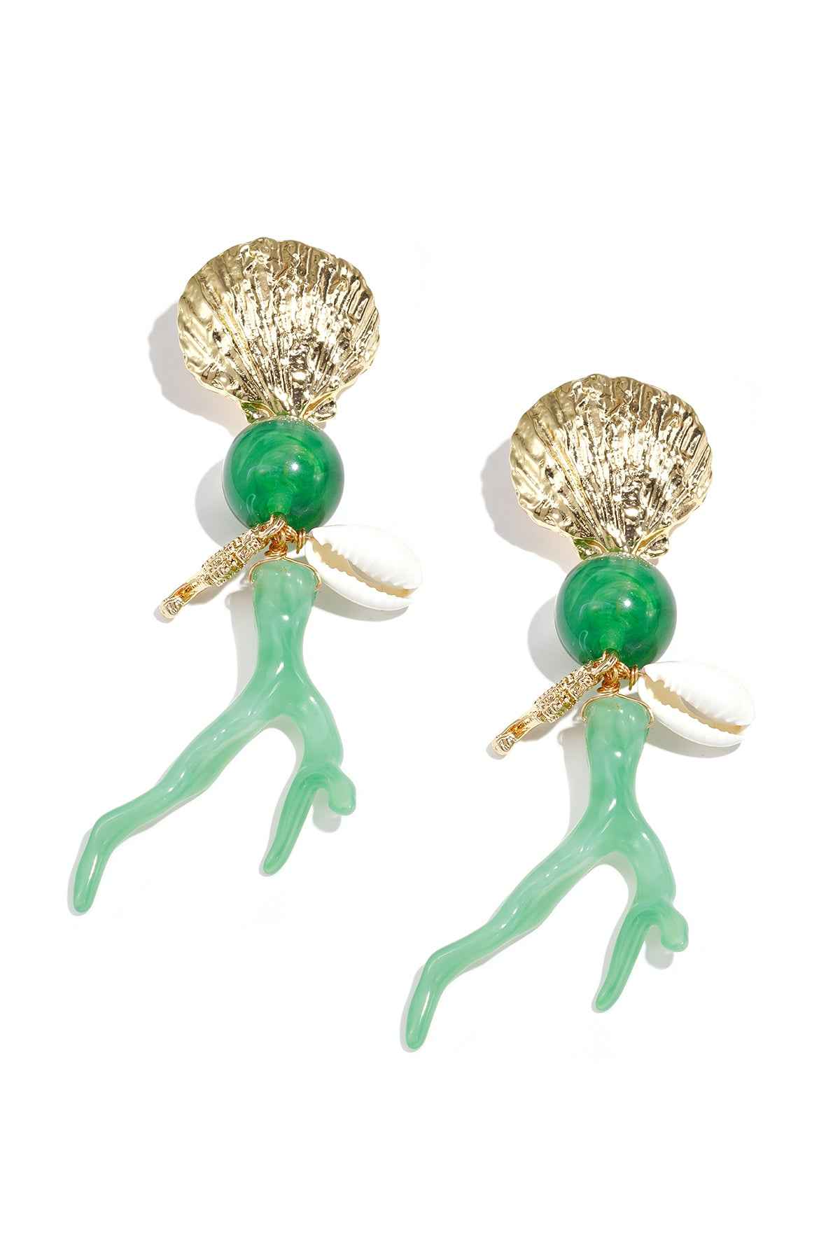 Earrings with coral and sea pendants
