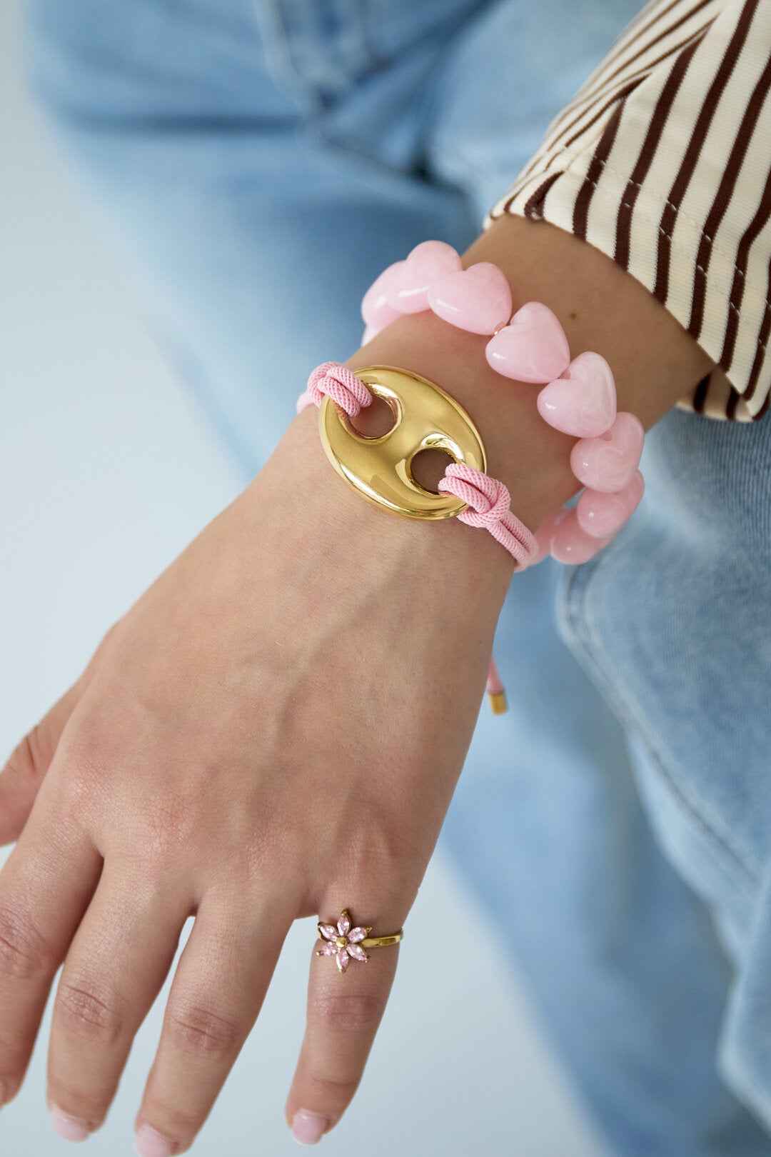 Satijnkoord armband met knop detail