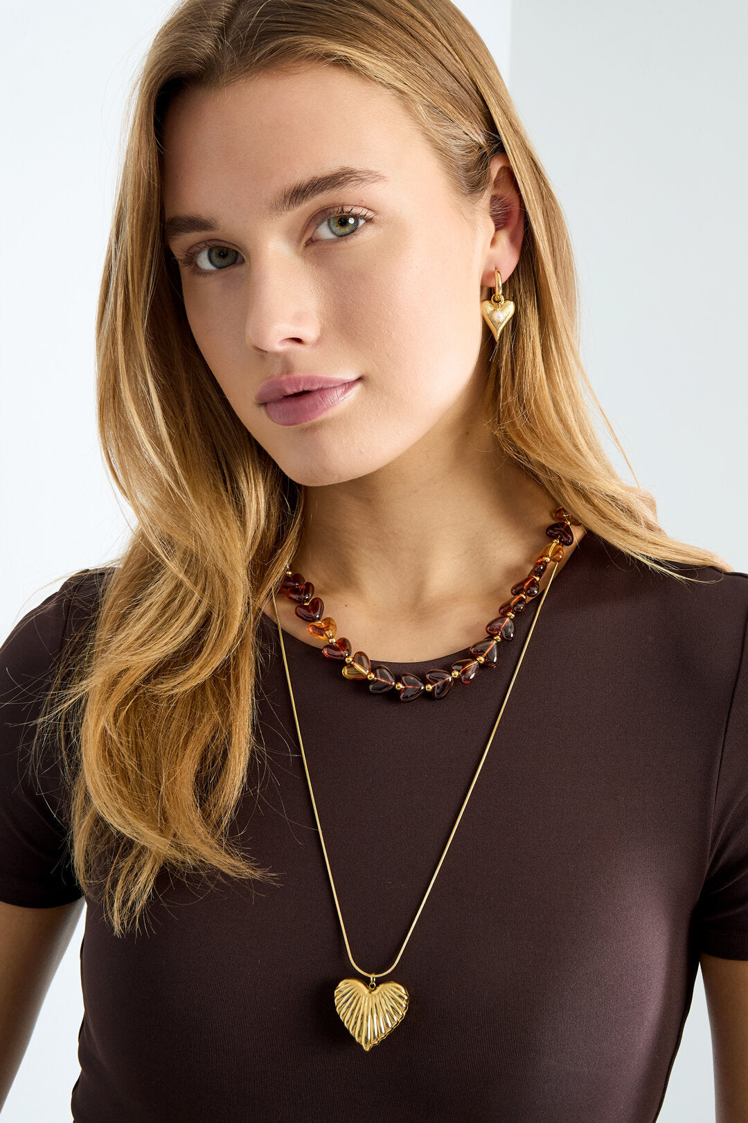 Elegant Long Heart Necklace in Silver & Gold