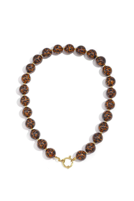 Retro Leopard Print Beaded Necklace for Women