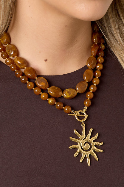 Elegant Dark Green & Coffee Brown Beaded Necklace