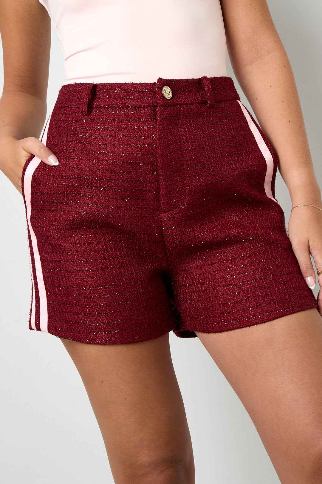Elegant Plaid Shorts for Fall/Winter in Wine Red and Black