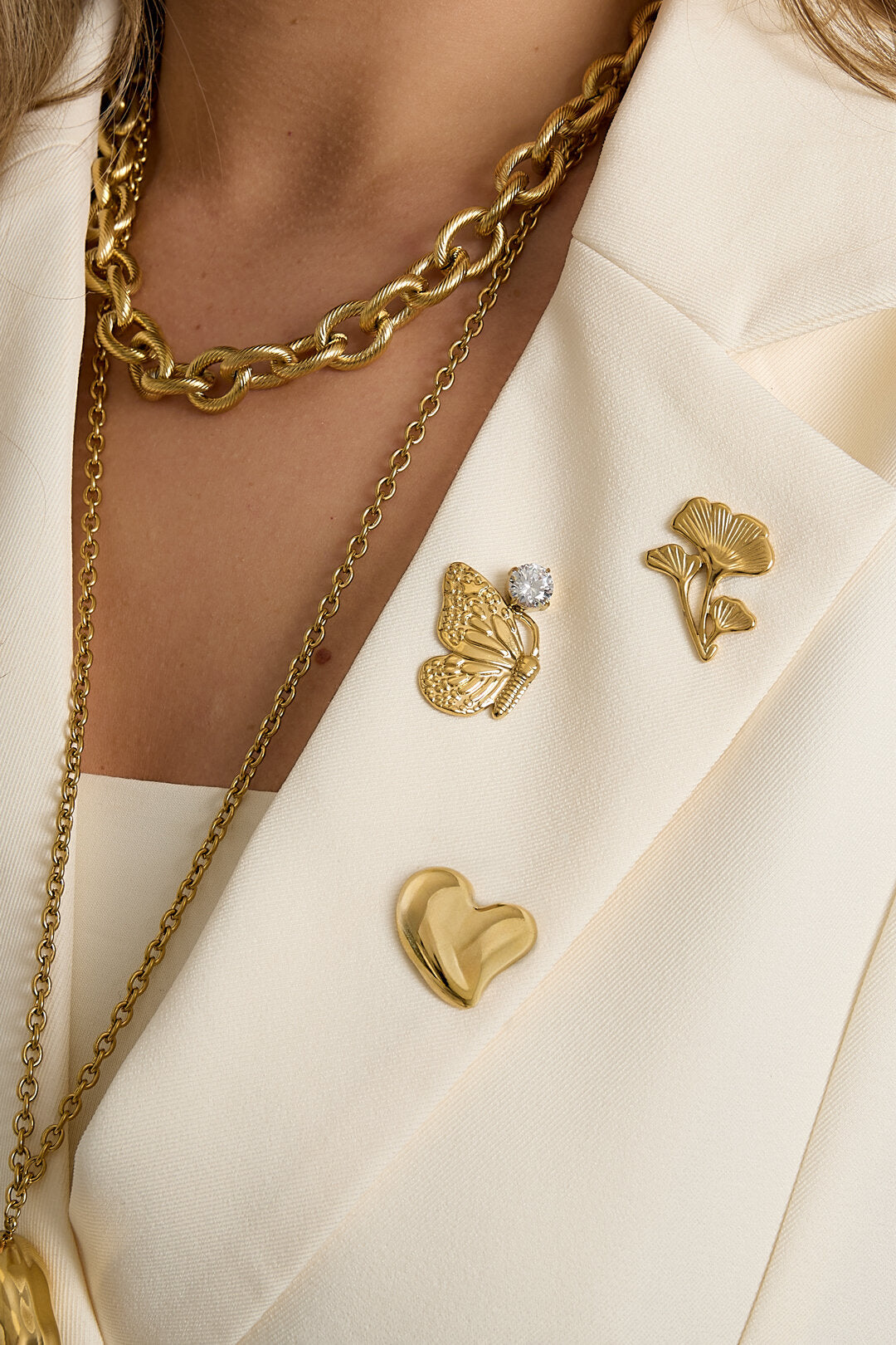 Broches van roestvrij staal met vlindermotief, eenvoudige dagelijkse sieraden uit de Simple-serie voor dames.