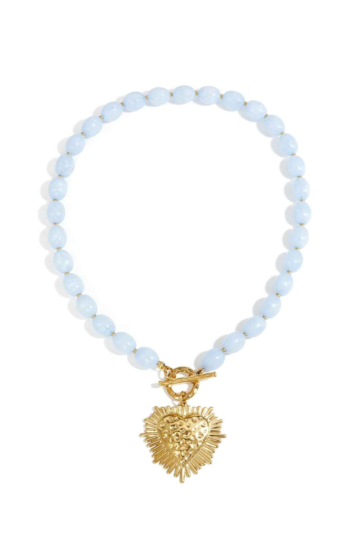 Bead necklace with front closure charm
