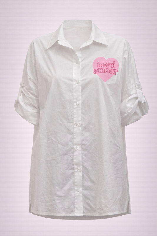 Amor blouse wit roze voorkant
