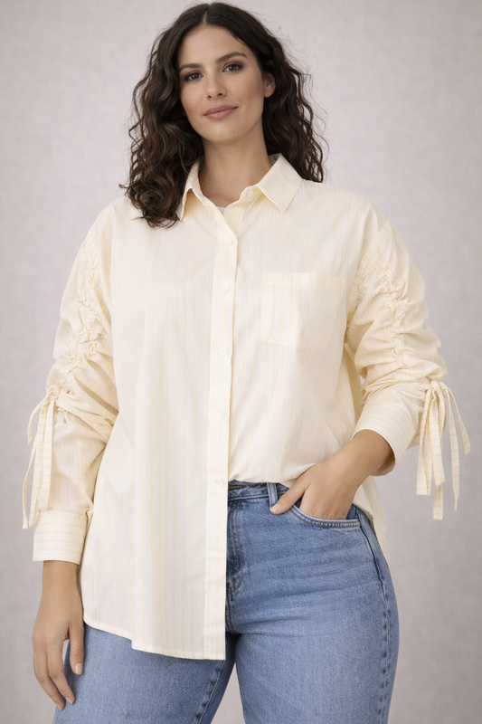 Azzurro gestreepte blouse geel voorkant
