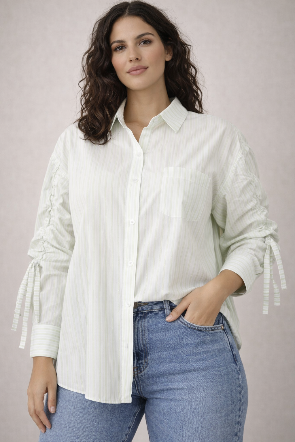 Azzurro gestreepte blouse groen voorkant
