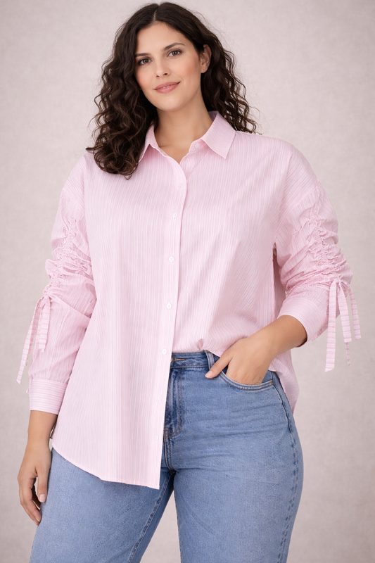 Azzurro gestreepte blouse roze voorkant
