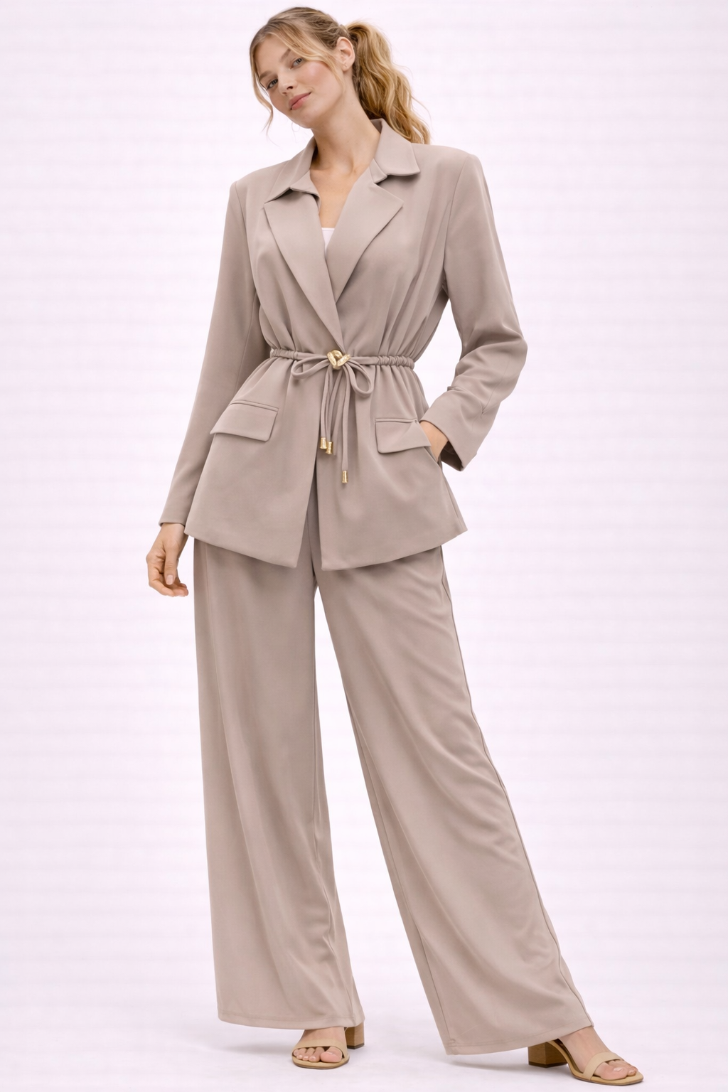 Beige 2-delige blazer set voor dames