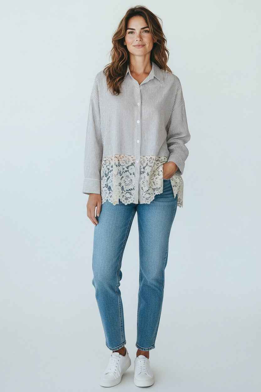 Lace & Strass Blouse Beige