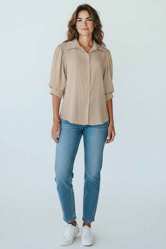 Puff Sleeve Blouse Beige
