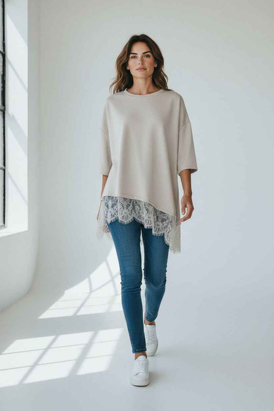 Oversized Lace Shirt Beige