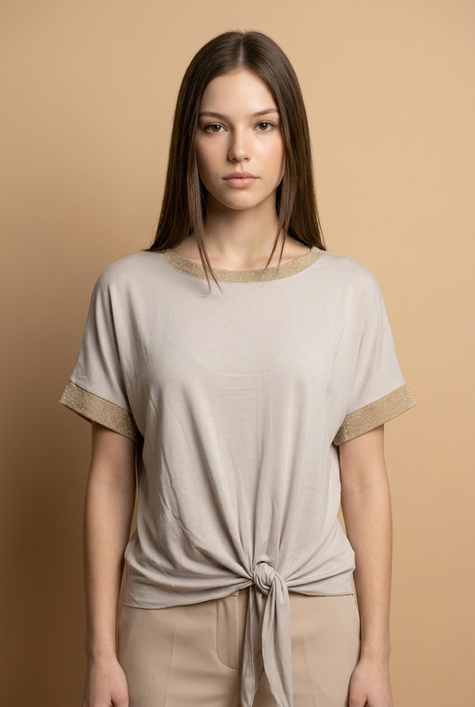 Top met Gouden Bies Beige
