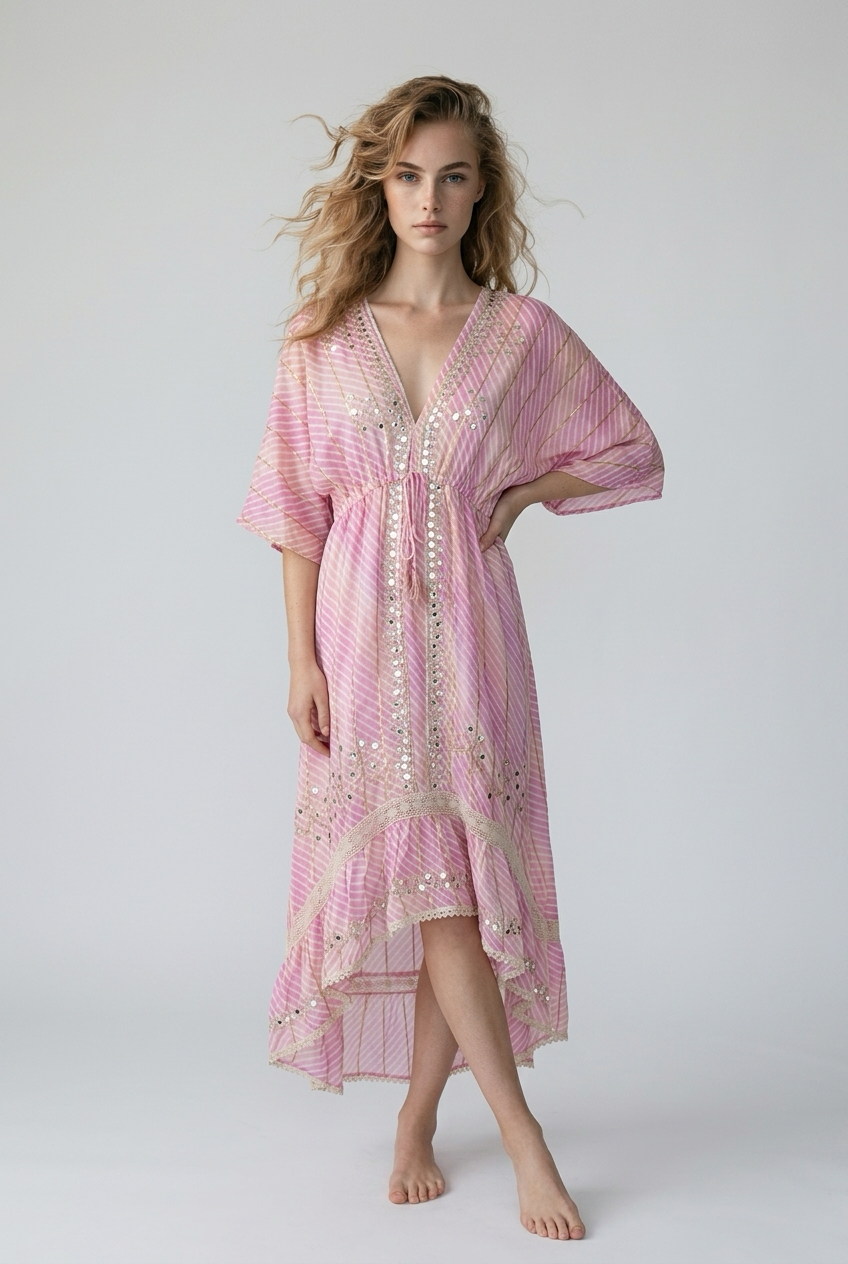 Boho maxi jurk in roze