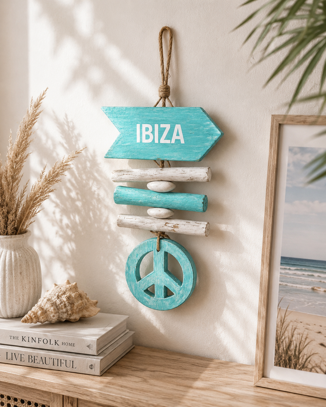 Boho wanddecoratie in turquoise en wit