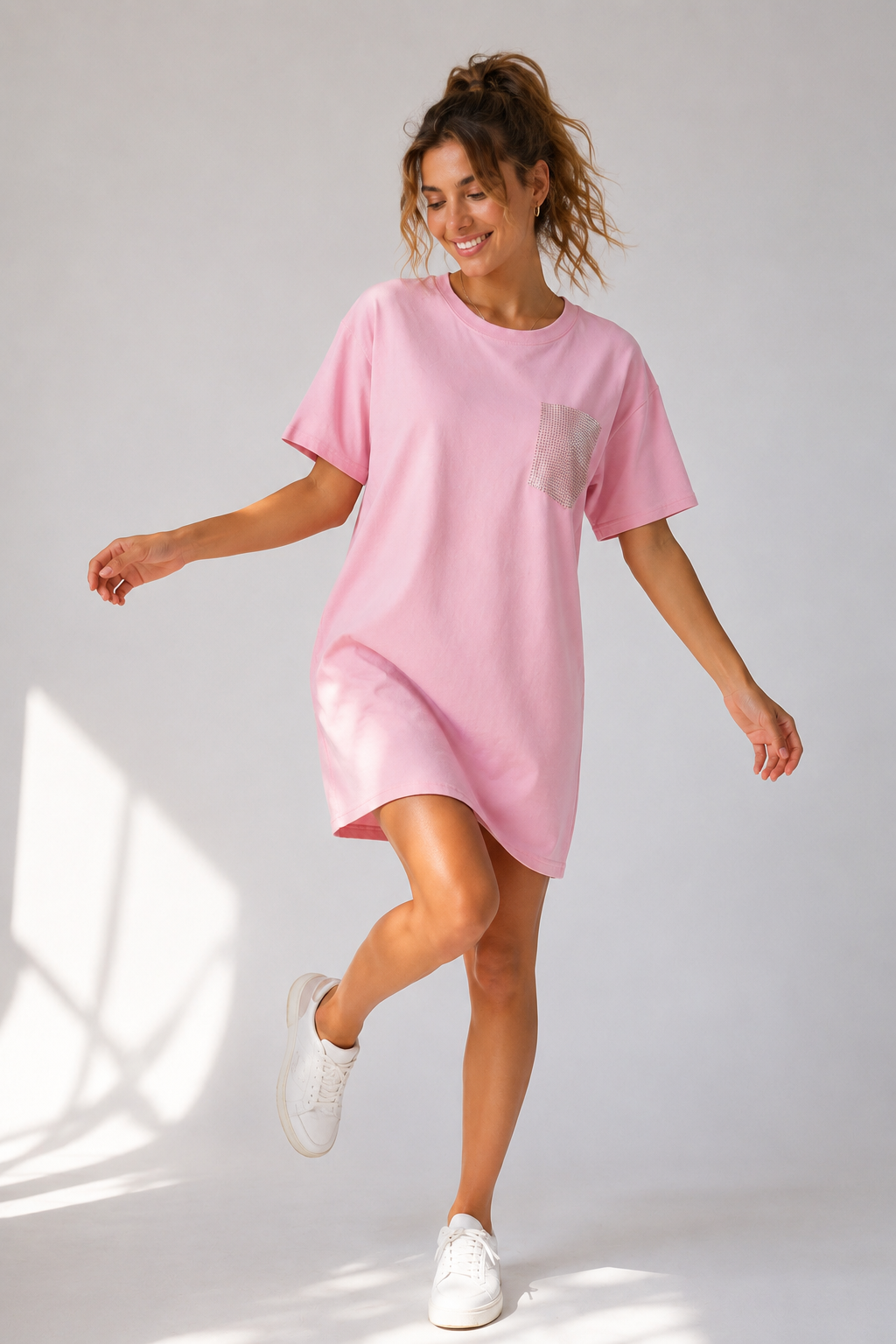 Jurk met Glitter Panter Borstzakje Roze