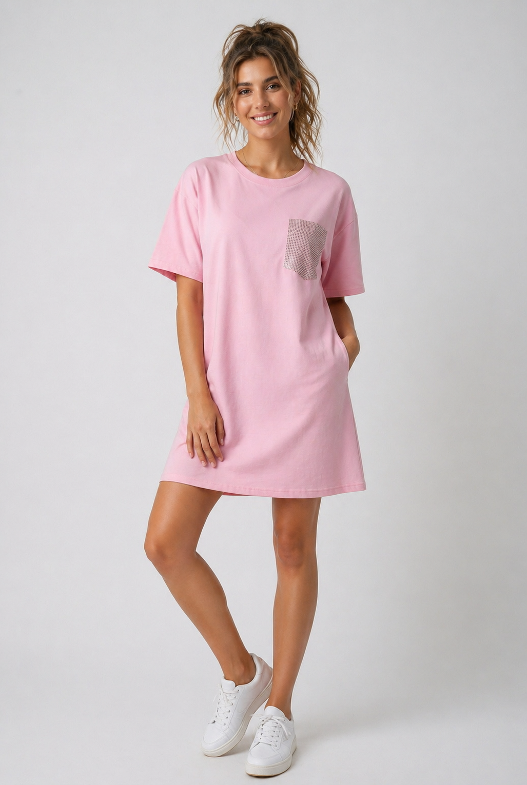 Jurk met Glitter Panter Borstzakje Roze