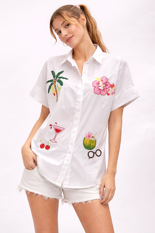 Tropical Summer Blouse White