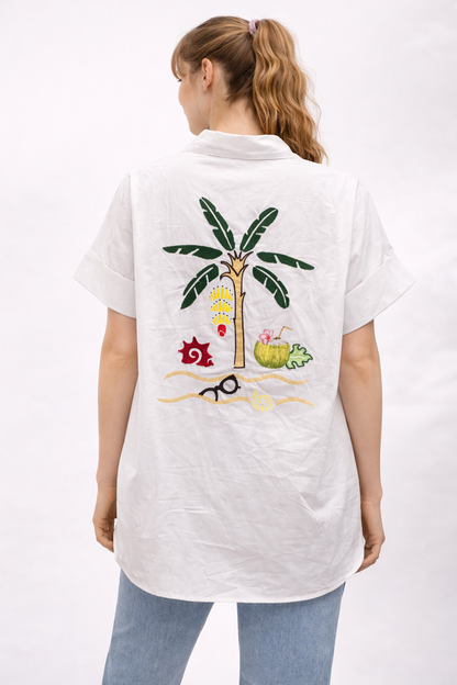 Tropical Summer Blouse White