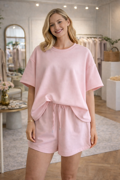     Roze comfortabele 2-delige outfit voor dames
