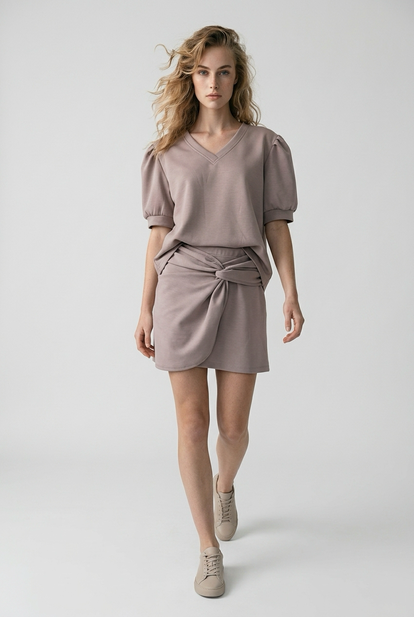 2-Delige Set met Shirt en Broekrokje Taupe